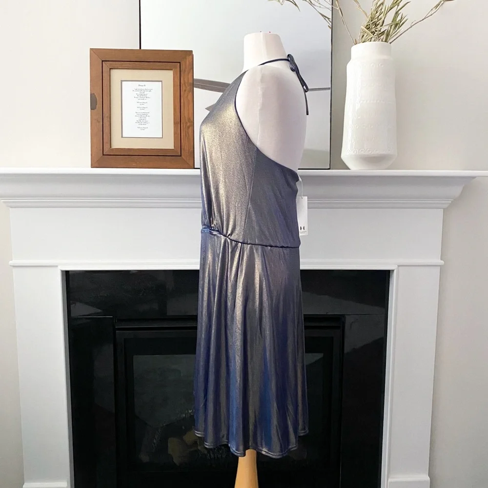 ❗️FINAL PRICE CLOSET CLOSING Halston Heritage Blue Gold Metallic Halter Dress - Picture 8 of 8